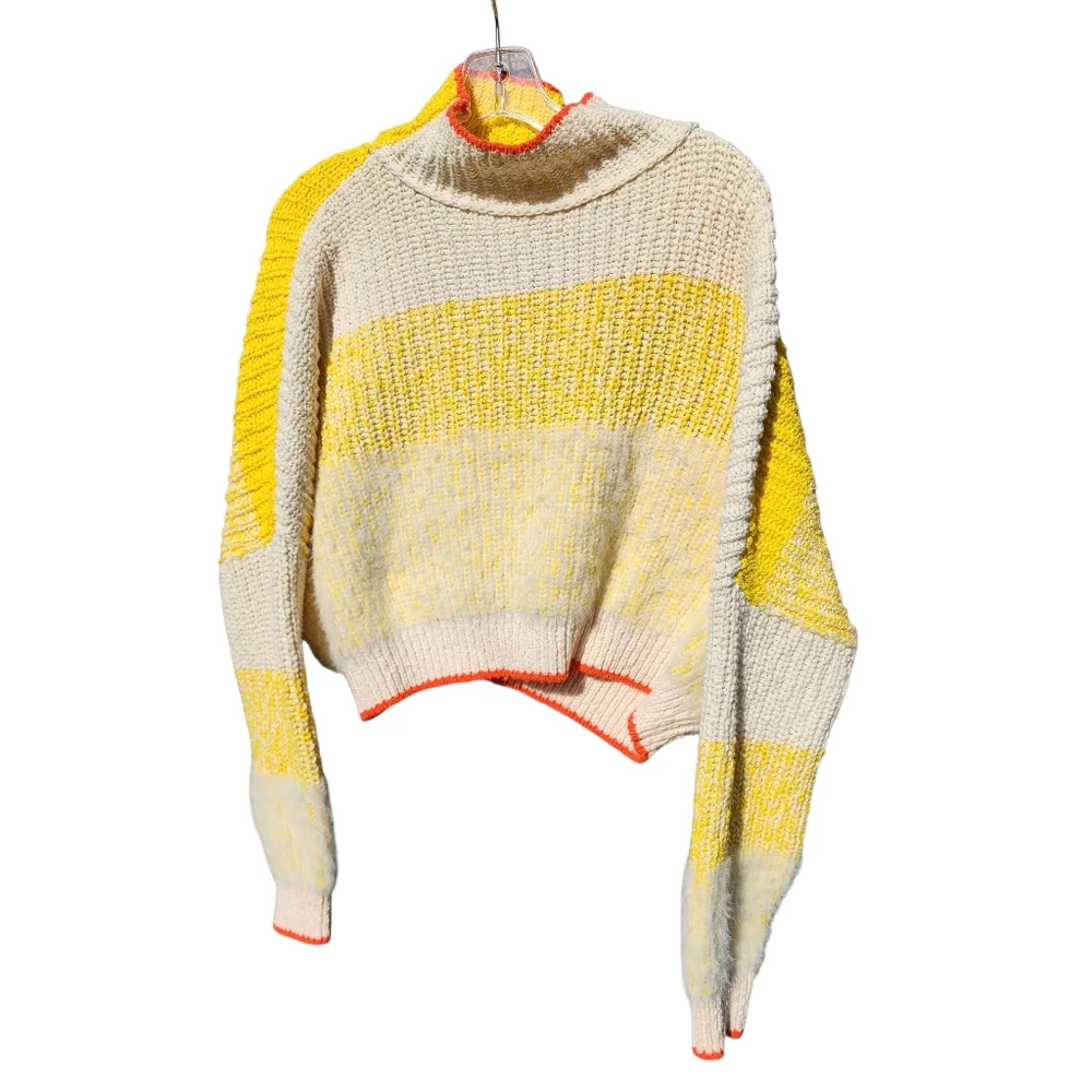 Free People Sunbrite Mock Neck Cropped Knit Sweater Medium